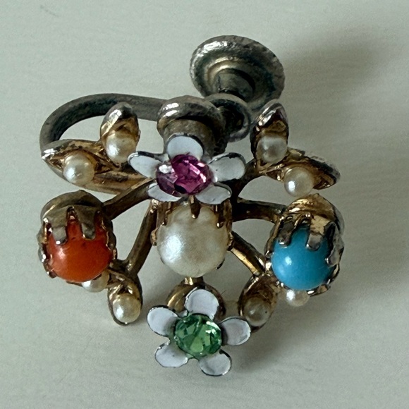 Vintage 1960s Floral Wreath Brooch & Earrings Set-Multi-Color Enamel/Faux Pearl - Picture 12 of 16